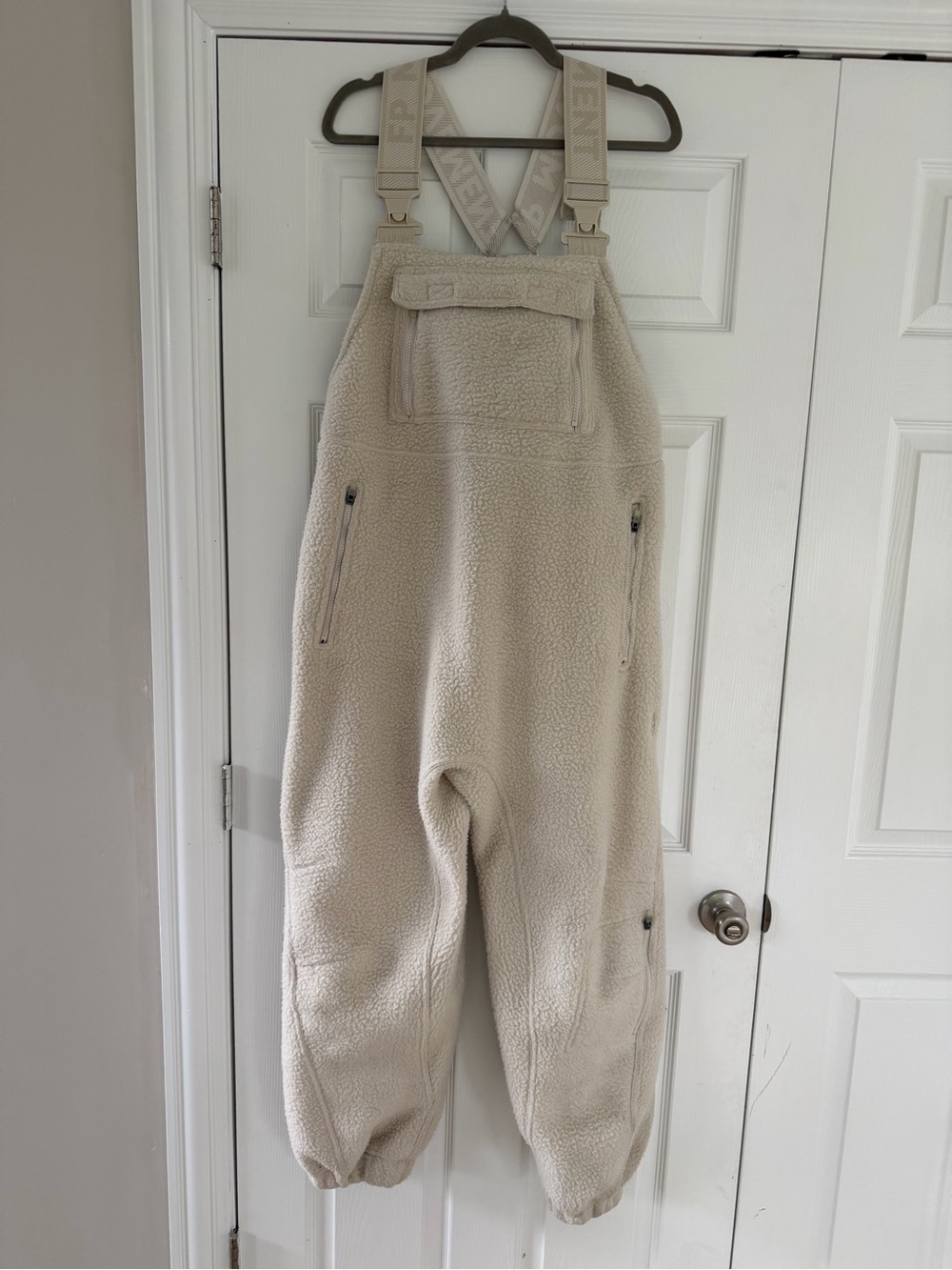 Free People Movement Sherpa Cream Fleece Bib Overalls